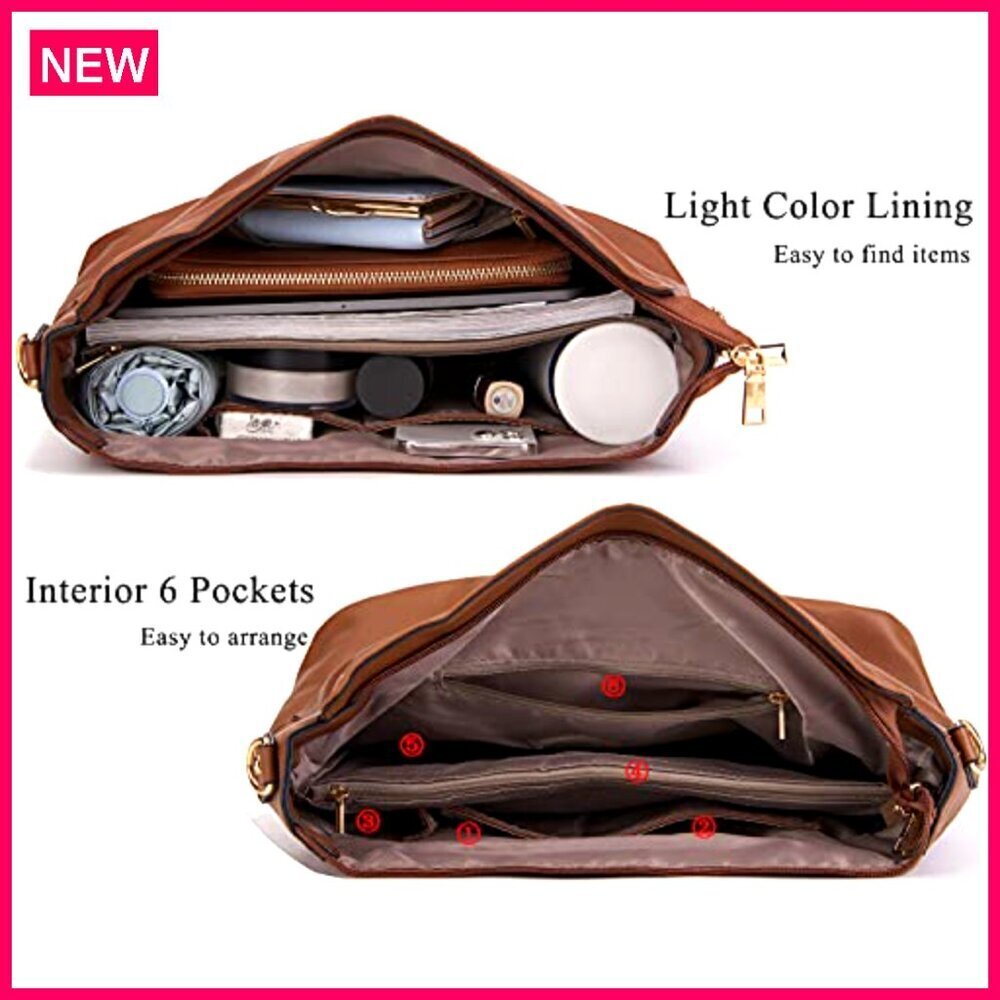 Large Tote Hobo Crossbody Bag Set with Wallet, Synthetic Leather, Multi-Pocket - Picture 7 of 8